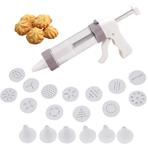 AOI Multifuncional Comfort Grip Bomba de prensado de Galletas Pistola de Bricolaje Decorativa Food Grade Biscuit Maker Set de decoración de Pasteles con 13 Discos y 6 Puntas de Hielo