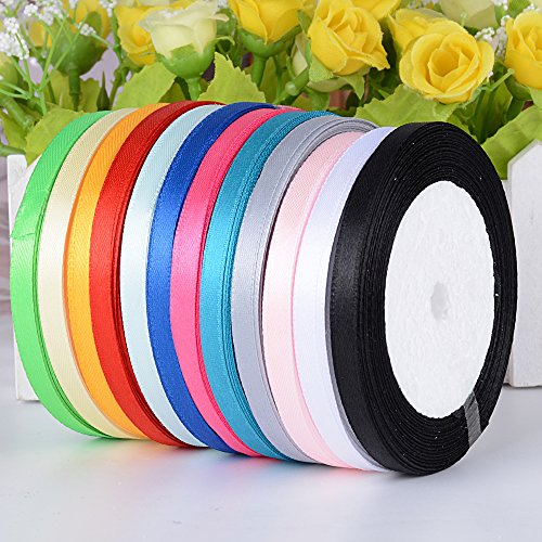 AONER 300yardas 274m Cinta de Raso Satén Seda Colores Mazcla 6mm para Embalaje Decoración de Regalo Cajas Flores Boda Navidad (12 Colores-6mm*270m(300 Yardas))