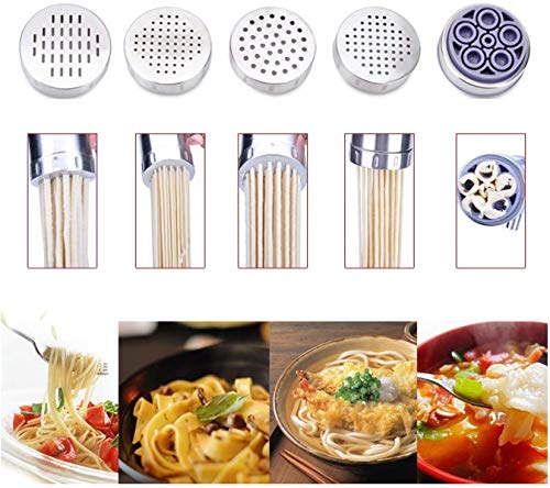 Apark Acero Inoxidable Máquina para Hacer Pasta, Máquina para hacer fideos manual, máquina de prensa de pasta fresca, espaguetis de pasta fresca, máquina para hacer tagliatelle, 5 x Molde