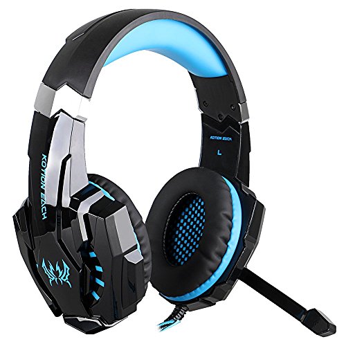 ÁpexTech KOTION EACH G9000 3,5 mm KOTION deindesign Gaming Headset Auriculares estéreo con micrófono luz LED para PlayStation 4 Tablet PC teléfonos móviles mediante(Negro+Azul)