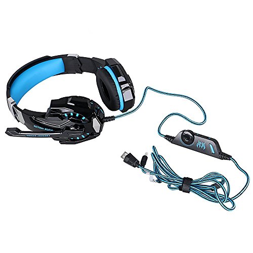 ÁpexTech KOTION EACH G9000 3,5 mm KOTION deindesign Gaming Headset Auriculares estéreo con micrófono luz LED para PlayStation 4 Tablet PC teléfonos móviles mediante(Negro+Azul)