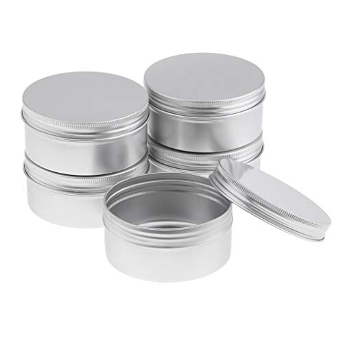 Apilable Tarros de estaño de aluminio 200ML 5pcs Muestra cosmética Latas de metal Contenedor vacío, tapa redonda con tapa de rosca, pequeña onza for bálsamo labial, ungüento, maquillaje, sombra de ojo