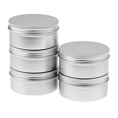 Apilable Tarros de estaño de aluminio 200ML 5pcs Muestra cosmética Latas de metal Contenedor vacío, tapa redonda con tapa de rosca, pequeña onza for bálsamo labial, ungüento, maquillaje, sombra de ojo