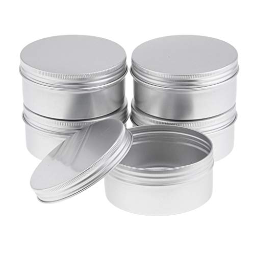 Apilable Tarros de estaño de aluminio 200ML 5pcs Muestra cosmética Latas de metal Contenedor vacío, tapa redonda con tapa de rosca, pequeña onza for bálsamo labial, ungüento, maquillaje, sombra de ojo