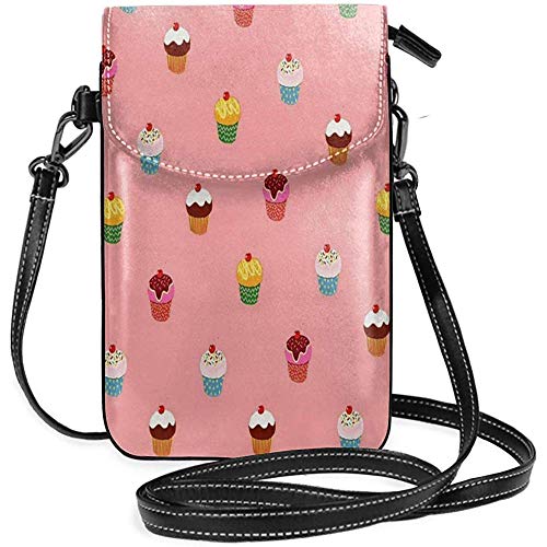 Archiba Monedero para teléfono Cute Pink Cupcake Personalizado Small Crossbody Bag Mini Cell Phone Pouch Shoulder Bag for Women