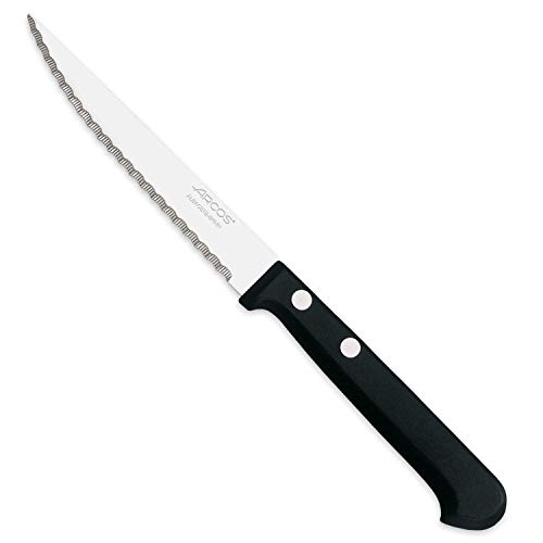 Arcos 803000-DUN14 - Cuchillo para mesa de carne, hoja de nitrum, acero inoxidable, 110 mm, mango de nailon, color negro, 12 piezas, y plástico