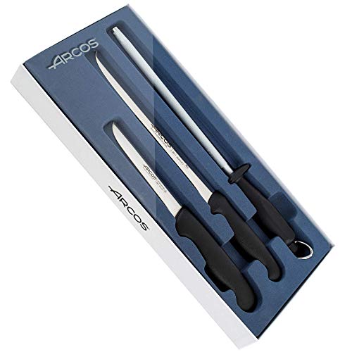 Arcos 859400 Set Jamonero, Acero_Inoxidable, Negro, Estandar