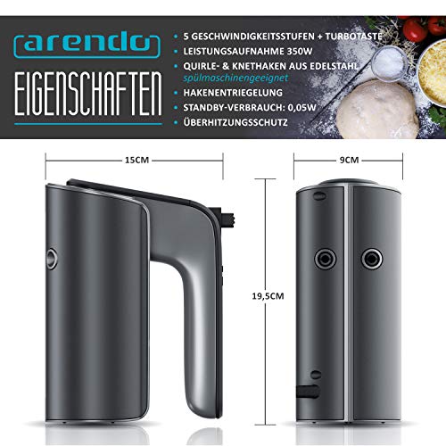 Arendo Elektrischer Handmixer Batidora eléctrica, Acero Inoxidable, Diseño Cool Grey