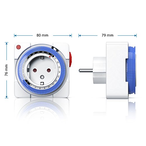 Arendo - Reloj mecánico conmutador 24 h - temporizador plug in de 24 h - 96 segmentos de conmutación - potenciómetro para la indicación de la hora - indicador de estado