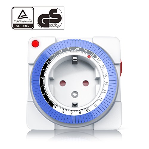 Arendo - Reloj mecánico conmutador 24 h - temporizador plug in de 24 h - 96 segmentos de conmutación - potenciómetro para la indicación de la hora - indicador de estado