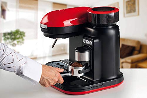 Ariete 1318 Cafetera Espresso Moderna con Molinillo de Café Integrado, 15 Bares De Presión, 0.8 Litros, Apagado Automático, Depósito Molinillo 250 g, Color Rojo