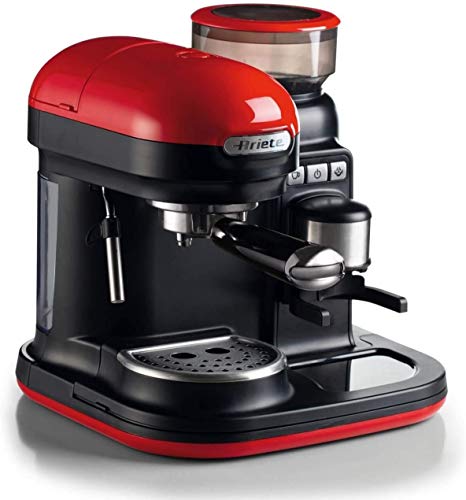 Ariete 1318 Cafetera Espresso Moderna con Molinillo de Café Integrado, 15 Bares De Presión, 0.8 Litros, Apagado Automático, Depósito Molinillo 250 g, Color Rojo