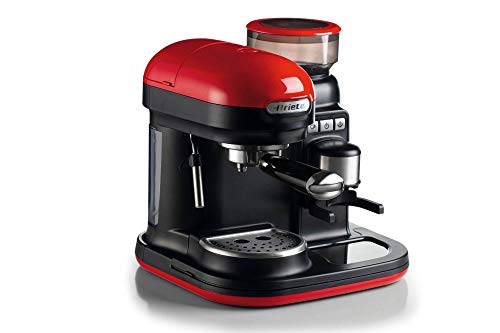 Ariete 1318 Cafetera Espresso Moderna con Molinillo de Café Integrado, 15 Bares De Presión, 0.8 Litros, Apagado Automático, Depósito Molinillo 250 g, Color Rojo