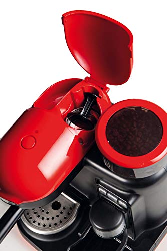 Ariete 1318 Cafetera Espresso Moderna con Molinillo de Café Integrado, 15 Bares De Presión, 0.8 Litros, Apagado Automático, Depósito Molinillo 250 g, Color Rojo