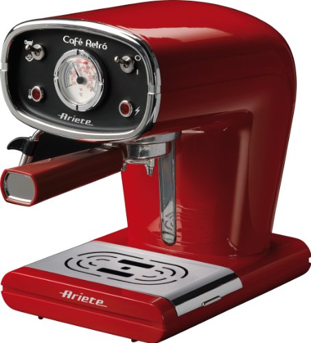 Ariete 1388-30 1388/31 CAFETERA ESPRESSO NEGRA CAFE RETRO, 900 W, 2 Cups, Aluminio, Rojo