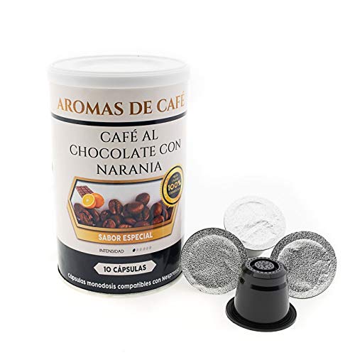 Aromas de Café - Café Tostado 100% Arábica en Cápsulas Compatibles con Nespresso Chocolate y Naranja/Café 100% Arábica Tostado Intensidad Suave Con Sabor Chocolate y Naranja, 10 cápsulas Nespresso