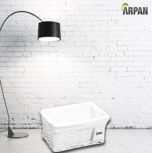 ARPAN - Cesta de Almacenamiento, de Mimbre, tamaño pequeño, en Color Blanco con Forro Blanco