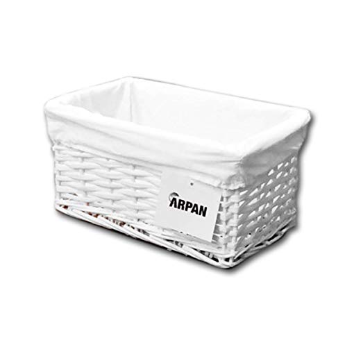 ARPAN - Cesta de Almacenamiento, de Mimbre, tamaño pequeño, en Color Blanco con Forro Blanco