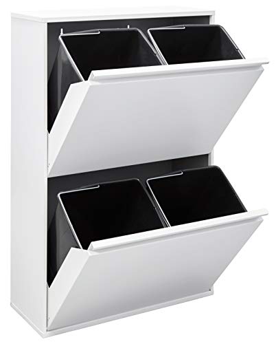 Arregui Basic Cubo de Basura y Reciclaje de Acero con 4 Cubos, Metal, Blanco, 90,5 x 58,5 x 24,5 cm