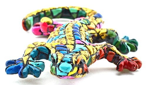 ART ESCUDELLERS Figura Decorativa SALAMANDRA en Mosaico Dorado de Resina Pintada a Mano con la Tecnica modernista TRENCADIS, al Estilo Gaudí. 6 cm x 10,5 cm x 2 cm