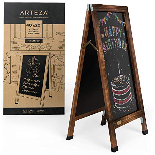 Arteza Pizarra magnética con caballete plegable, 1m x 50 cm, pizarra con patas para exterior, doble cara, marco de roble, resiste a la intemperie, para letreros de menús, ofertas, anuncios y eventos