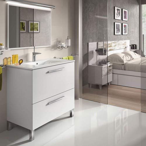 Artikmobel 305412BO - Mueble de Baño Urban, Módulo de Lavabo con Espejo, Color Blanco Brillo, 80 X 80 X 45 cm de Fondo