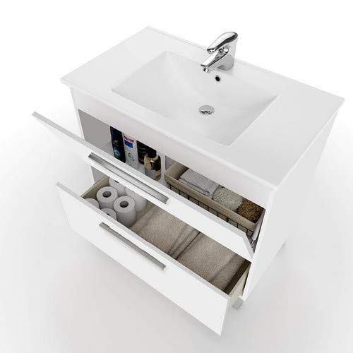 Artikmobel 305412BO - Mueble de Baño Urban, Módulo de Lavabo con Espejo, Color Blanco Brillo, 80 X 80 X 45 cm de Fondo