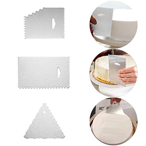 Artscope 4 Pack Espátulas de Repostería de Acero Inoxidable Juego de Espátulas de Pasteles con 6 Raspadores de Pastel Peine de Hielo Suave Suministros de Decoración de Pasteles para Hornear (Set A)