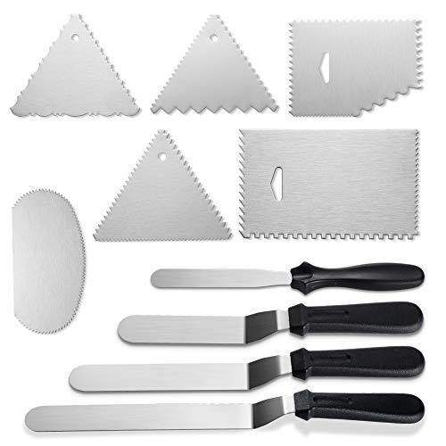 Artscope 4 Pack Espátulas de Repostería de Acero Inoxidable Juego de Espátulas de Pasteles con 6 Raspadores de Pastel Peine de Hielo Suave Suministros de Decoración de Pasteles para Hornear (Set A)