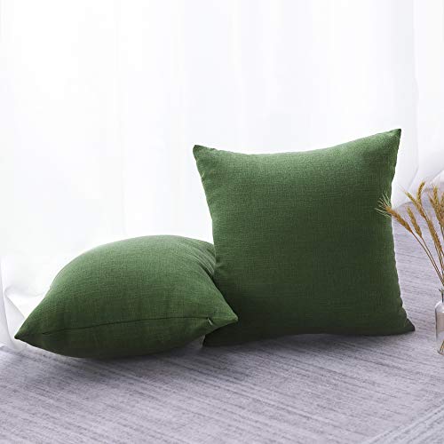 Artscope Set de 2,Funda de Cojín de Algodón Lino Suave de Color Sólido,Funda de Almohada Cuadrado para Sofá Cama Coche Decoración para Hogar 45x45cm (Verde Oscuro)