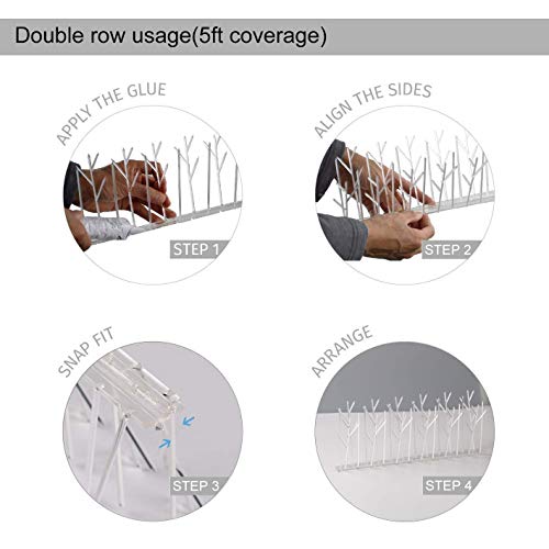 ASPECTEK Sistema Anti Pájaros - 10 Hileras de Púas Antipalomas Con Base de Policarbonato Para Control de Aves y Palomas (con Transparent Silicone Glue)