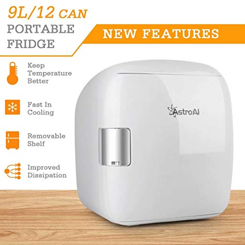 AstroAI Mini Refrigerador Portátil para el Skincare 9L, Mini Neveras 220V/12V para Enfriar y Calentar (blanco)