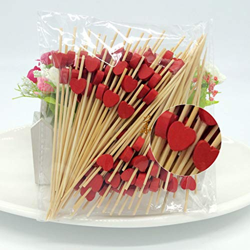 ATATMOUNT 12 cm brochetas de corazón de bambú Desechables Fruta Postre Pastel Plato cóctel selecciones Dulces palitos de Comida Buffet Cupcake Toppers Accesorios de Fiesta 100 Piezas