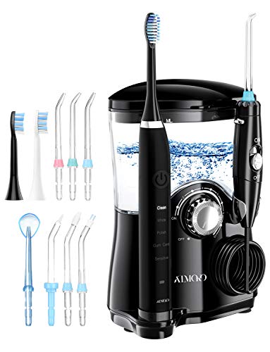 ATMOKO 2 en 1 Irrigador Dental Profesional y Cepillo electrico para Dientes, 7 Boquillas, 5 Modos con Capacidad de 600ml por 21 Días de Autonomía, 10 Ajustes de Presión del Agua, IPX7