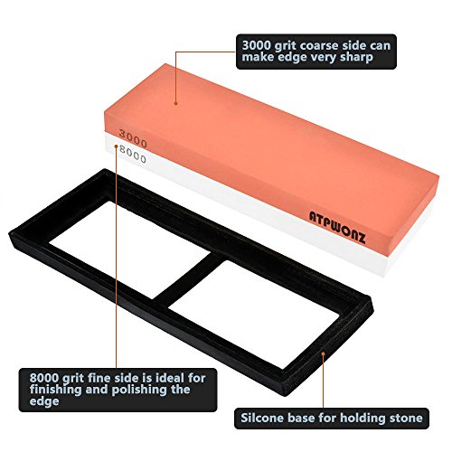 ATPWONZ Piedra de Afilar 3000/8000 Doble Cara de Cuchillos Grit Corindón Combinación con Soporte de Silicona Antideslizante