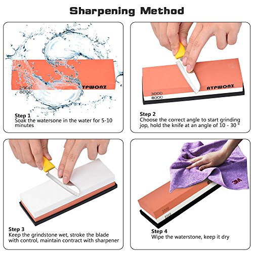 ATPWONZ Piedra de Afilar 3000/8000 Doble Cara de Cuchillos Grit Corindón Combinación con Soporte de Silicona Antideslizante