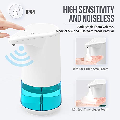 Aucma Dispensador de Desinfectante Manos, 350ml Dispensador Jabon Automático Sensor Sin Contacto con Impermeable IPX4, Recargable Dosificador Jabon Espuma para Cocina Baño