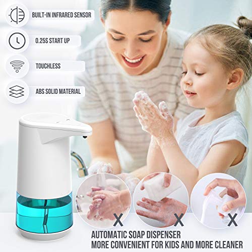 Aucma Dispensador de Desinfectante Manos, 350ml Dispensador Jabon Automático Sensor Sin Contacto con Impermeable IPX4, Recargable Dosificador Jabon Espuma para Cocina Baño