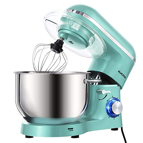 Aucma - Robot de cocina (1400 W, con bol de acero inoxidable de 6,2 L, amasador, batidor,varillas y protección para salpicaduras, 6 velocidades, silencioso)