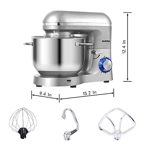 Aucma Robot de Cocina (1400 W, con Bol de Acero Inoxidable de 6,2 L, amasador, batidor,Varillas y protección para Salpicaduras, 6 velocidades, silencioso)