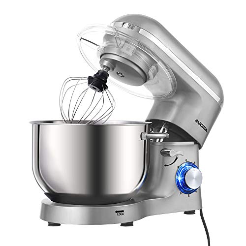 Aucma Robot de Cocina (1400 W, con Bol de Acero Inoxidable de 6,2 L, amasador, batidor,Varillas y protección para Salpicaduras, 6 velocidades, silencioso)