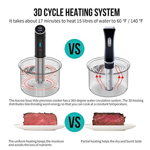 AUCMA Sous Vide Aparato de Cocina Precisión 1200W Circulador Control de Temperatura de Precisión Cocción Baja Temperatura a Prueba de Agua IPX7