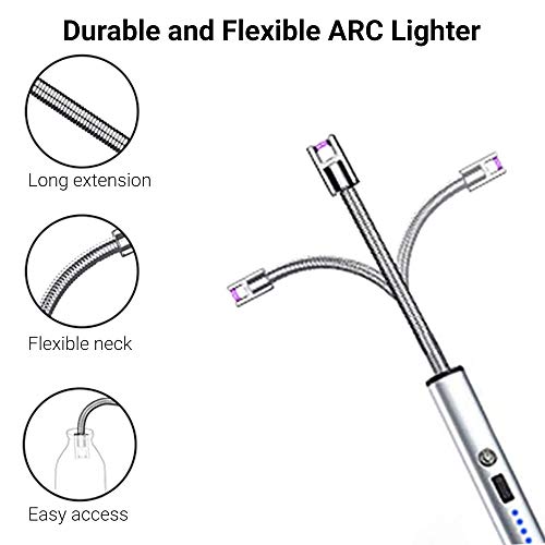 AUNEK Encendedores ARC Eléctrico, USB Recargables Flexible Velas Encendedor, A Prueba de Viento Sin Llama Encendedores para Hogar Cocina Barbacoa Parrilla Estufa Fuegos Artificiales Acampar Chimeneas