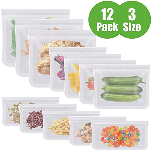 Aunus Bolsas Reutilizables para Almacenamiento de Alimentos,12 Piezas Bolsas Congelar Reutilizable,Bolsas Reutilizables para Fruta Sándwiches Verduras,1.5mm Súper Grueso Sello Sin BPA