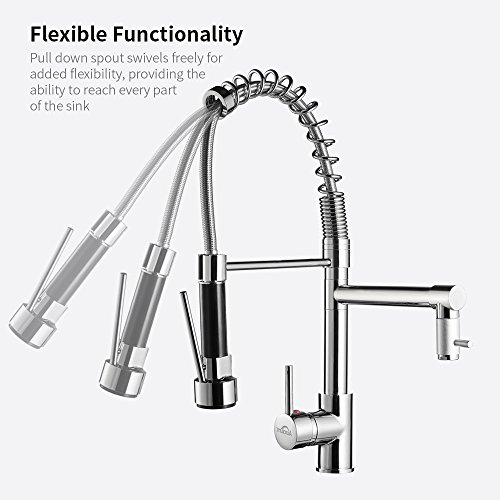 AuraLum Grifo Mezclador Cocina 360°Grifo Cocina extraíble Lavabo con caño Giratorio Grifería Fregadero Monomando a Cascada Cromo(para Agua fría y Caliente)