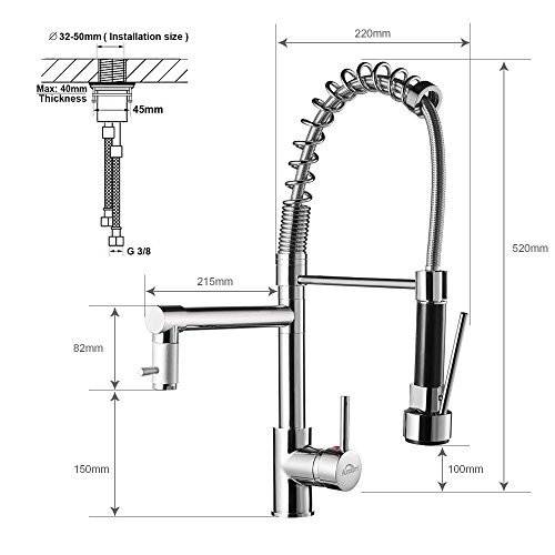 AuraLum Grifo Mezclador Cocina 360°Grifo Cocina extraíble Lavabo con caño Giratorio Grifería Fregadero Monomando a Cascada Cromo(para Agua fría y Caliente)