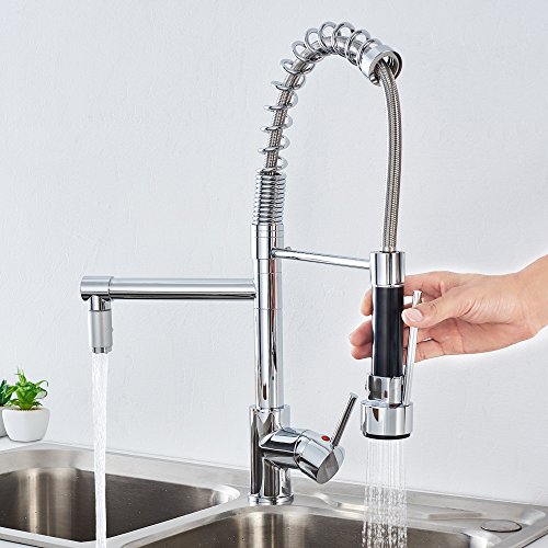 AuraLum Grifo Mezclador Cocina 360°Grifo Cocina extraíble Lavabo con caño Giratorio Grifería Fregadero Monomando a Cascada Cromo(para Agua fría y Caliente)