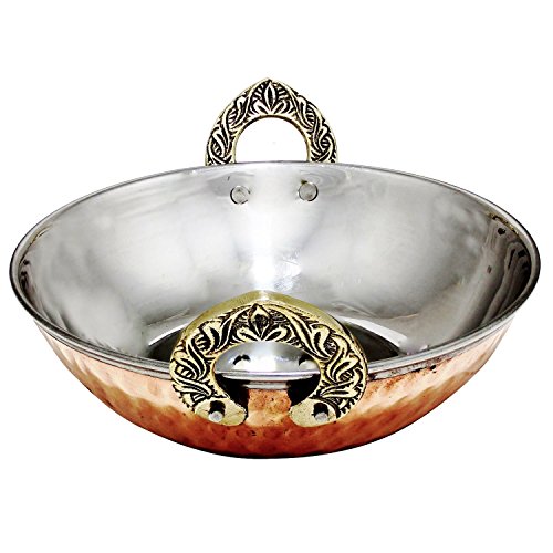 Avs Stores ® - Juego de 4 cuencos de cocina india con mango de latón macizo para comida india, diámetro de 13 cm