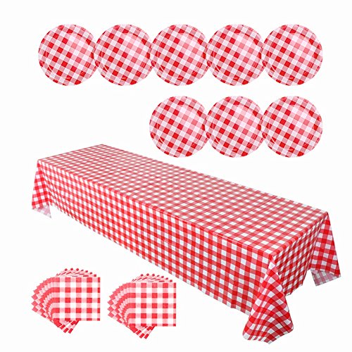 Aytai Rojo y Blanco a Cuadros Disponible Juego de vajilla, 1pcs Mantel + 8pcs Placas + 20pcs servilletas para Picnic Decoraciones del Partido al Aire Libre Partido Barbacoa Suministros