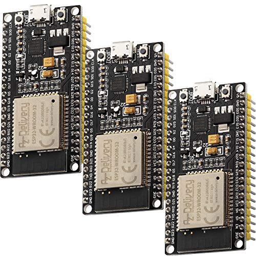 AZDelivery 3 pcs ESP32 ESP-WROOM-32 NodeMCU Modulo Wifi + Bluetooth Dev Kit C Placa de Desarrollo 2.4 GHz Dual Core con Chip CP2102 (modelo sucesor del ESP8266) con E-Book incluido!